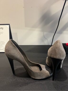 Bottega Veneta Taupe Suede Peep-Toe Stiletto Heels
